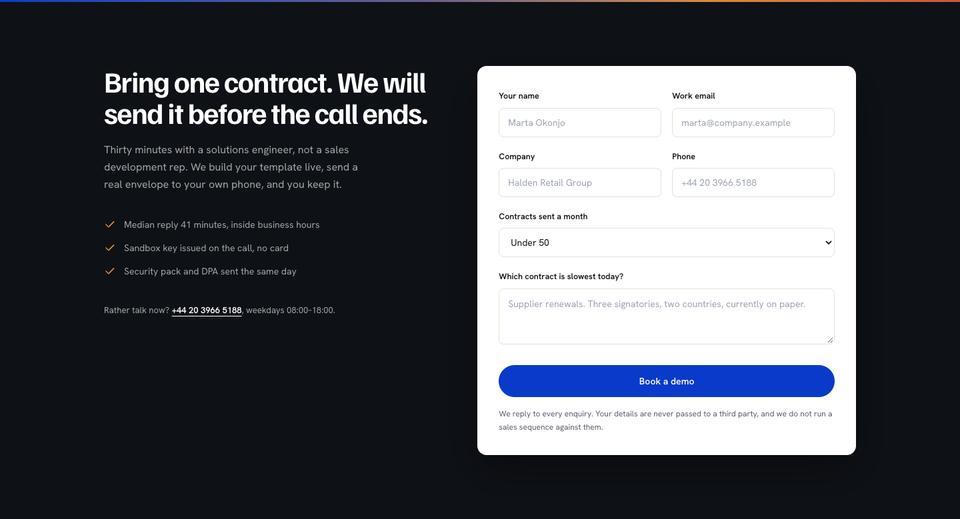 SaaS Conversion template — Book a demo section