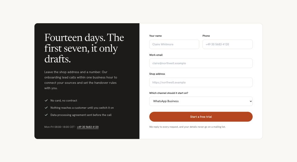 AI Product template — Start a trial section