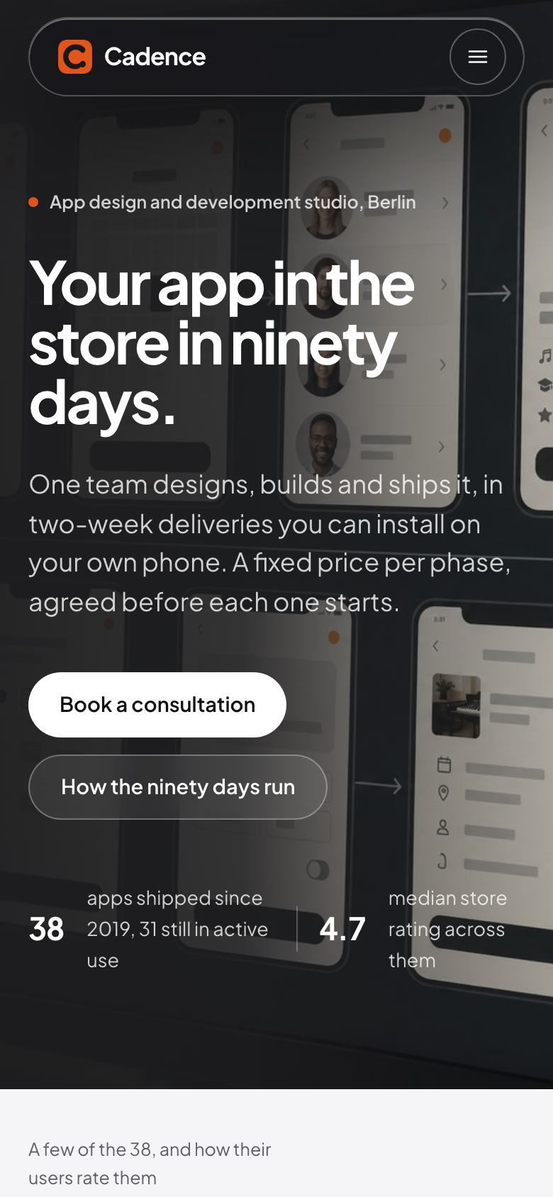 Frosted Glass landing page template on a phone