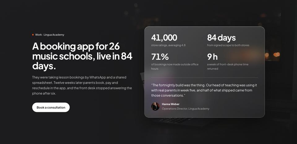 Frosted Glass template — Case study section