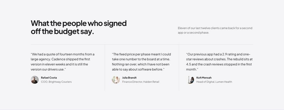 Frosted Glass template — Client quotes section