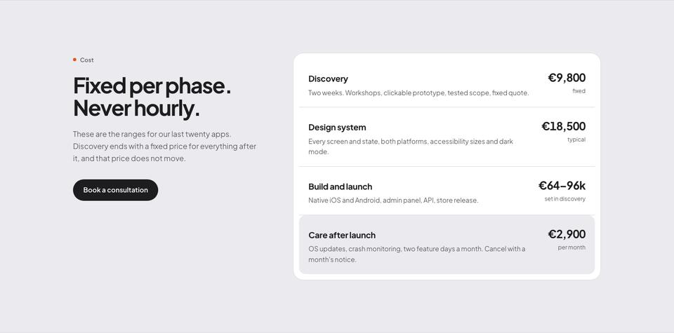 Frosted Glass template — Cost section