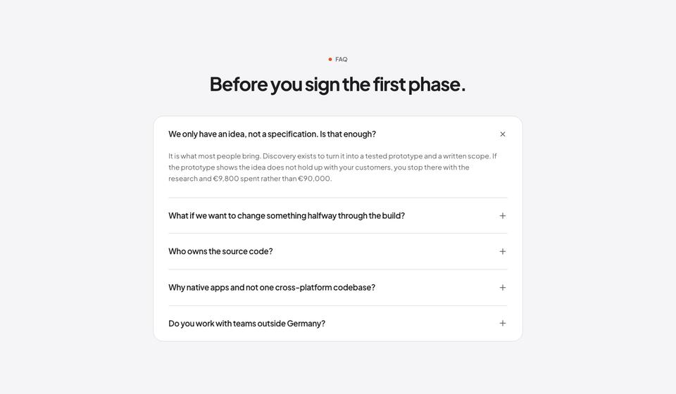 Frosted Glass template — Questions section