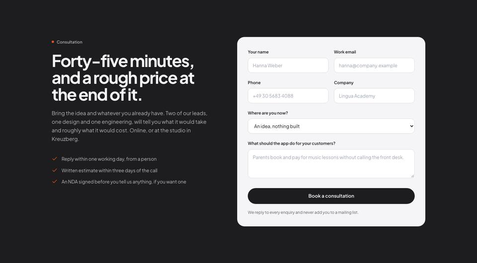 Frosted Glass template — Consultation section