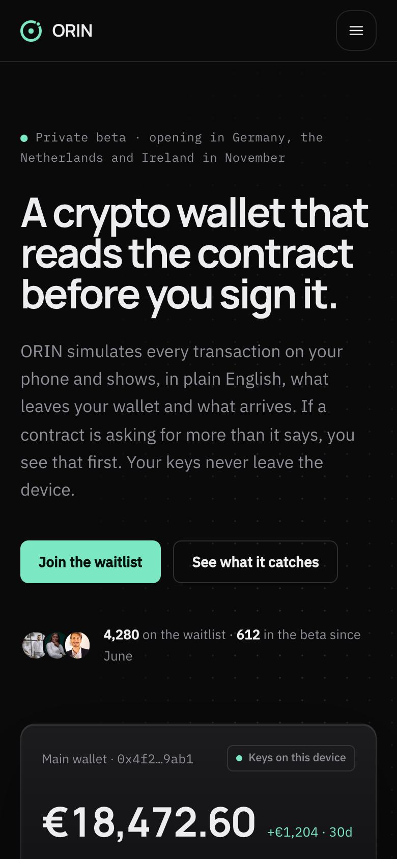 Web3 landing page template on a phone