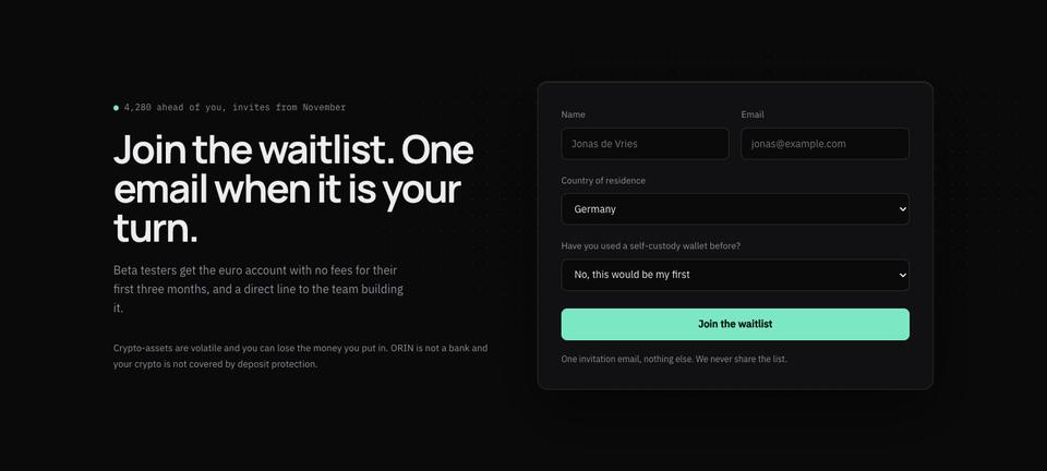 Web3 template — Waitlist section