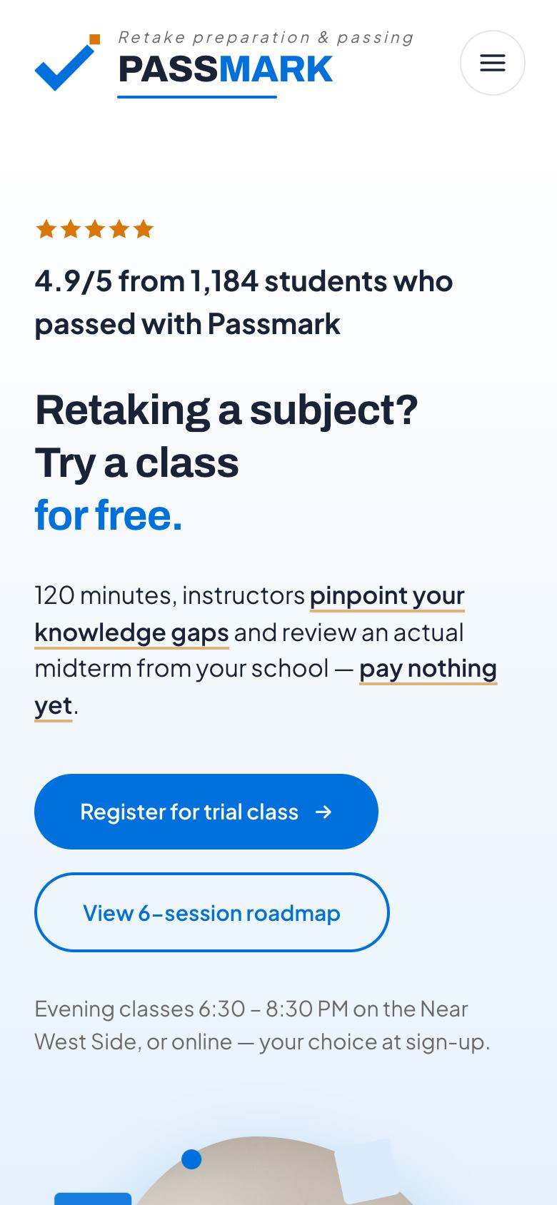 Course Enrolment landing page template on a phone