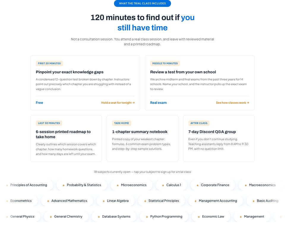 Course Enrolment template — The trial class section