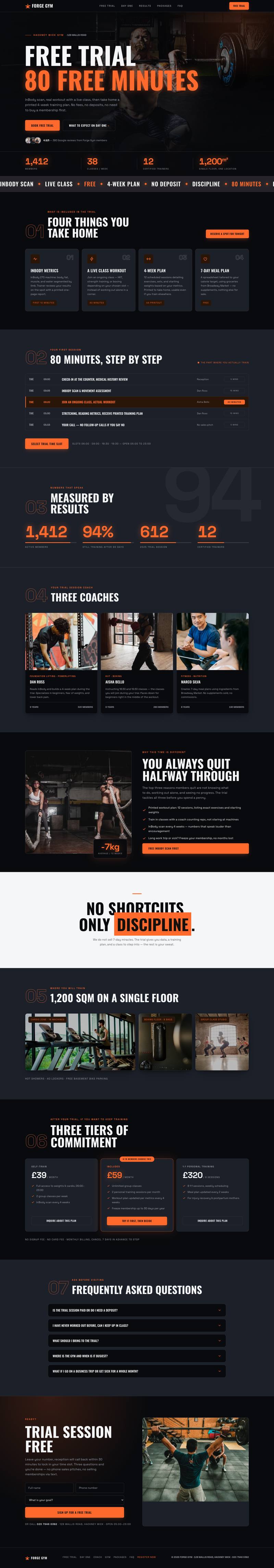 Gym template, the whole page on desktop