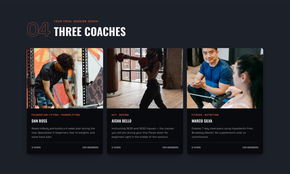 Gym template — Coaches section