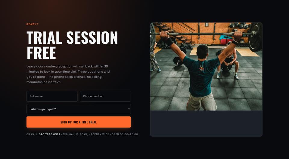 Gym template — Book a trial section