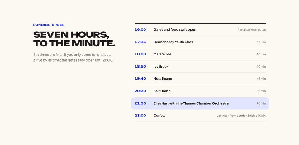 Event template — Running order section