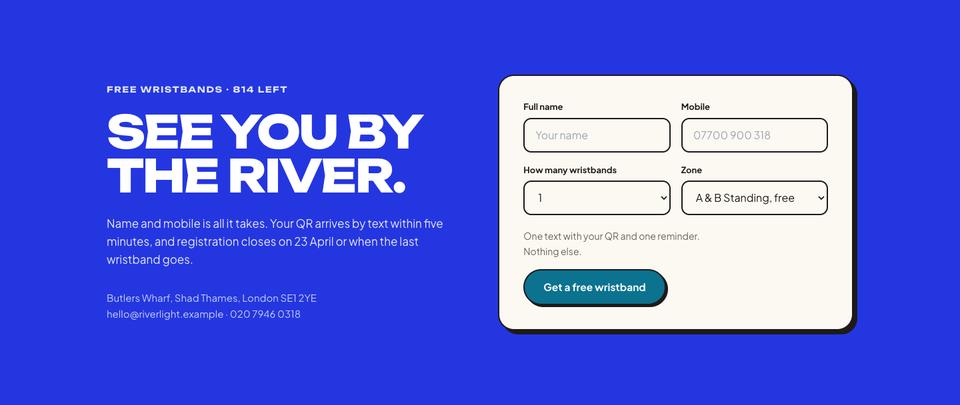 Event template — Register section