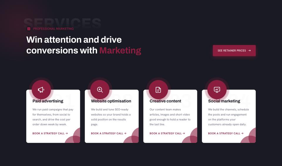 Bold Agency template — Services section