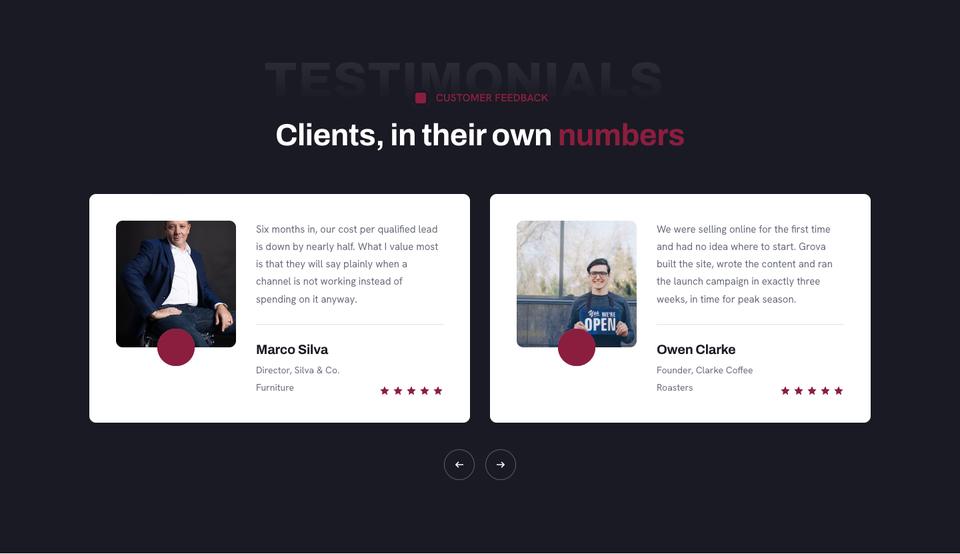 Bold Agency template — Testimonials section