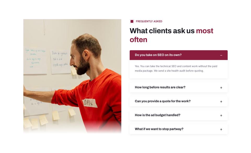 Bold Agency template — Questions section