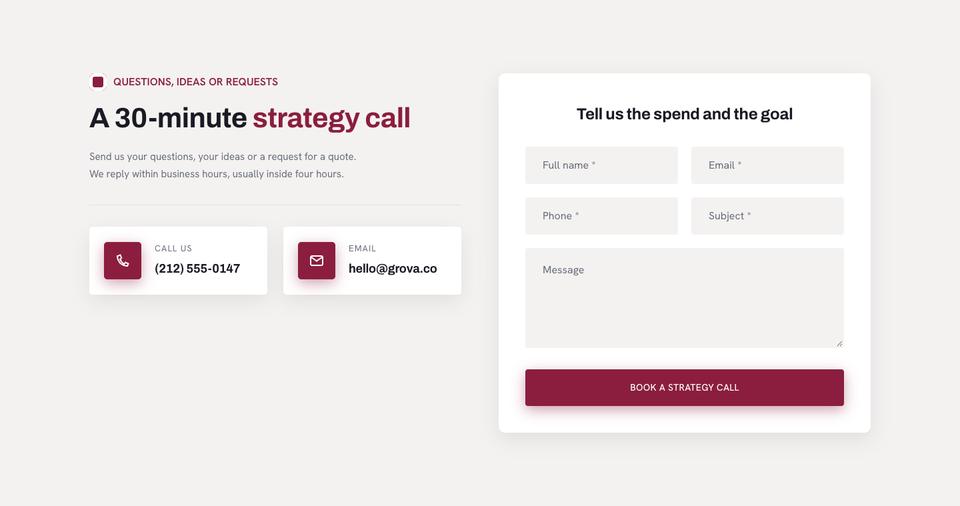 Bold Agency template — Strategy call section