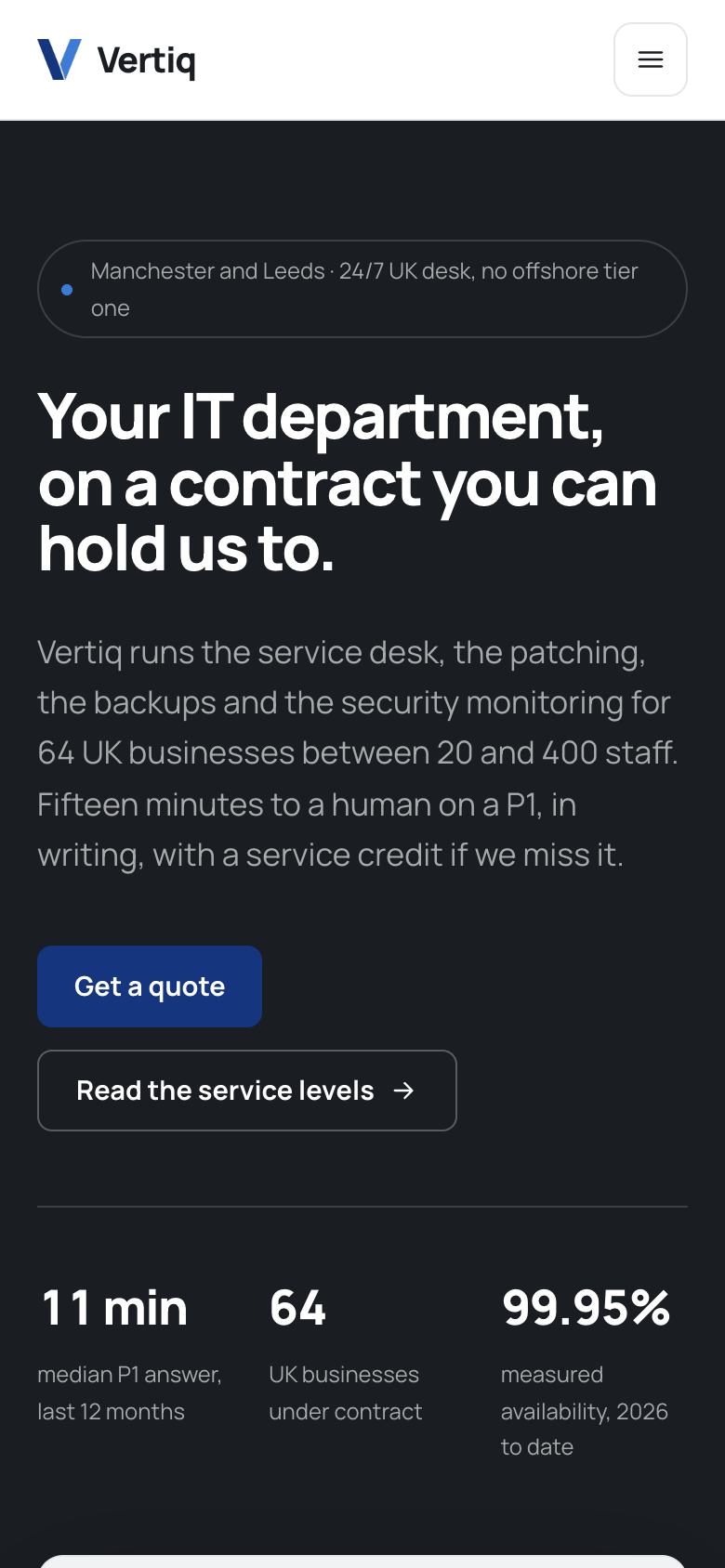 IT Solutions landing page template on a phone