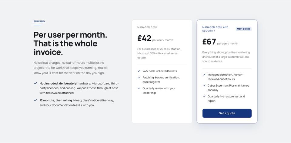 IT Solutions template — Pricing section