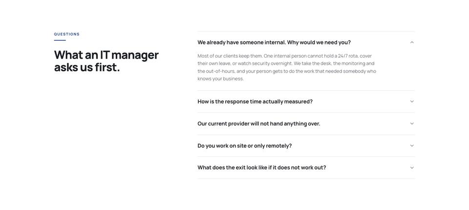 IT Solutions template — Questions section