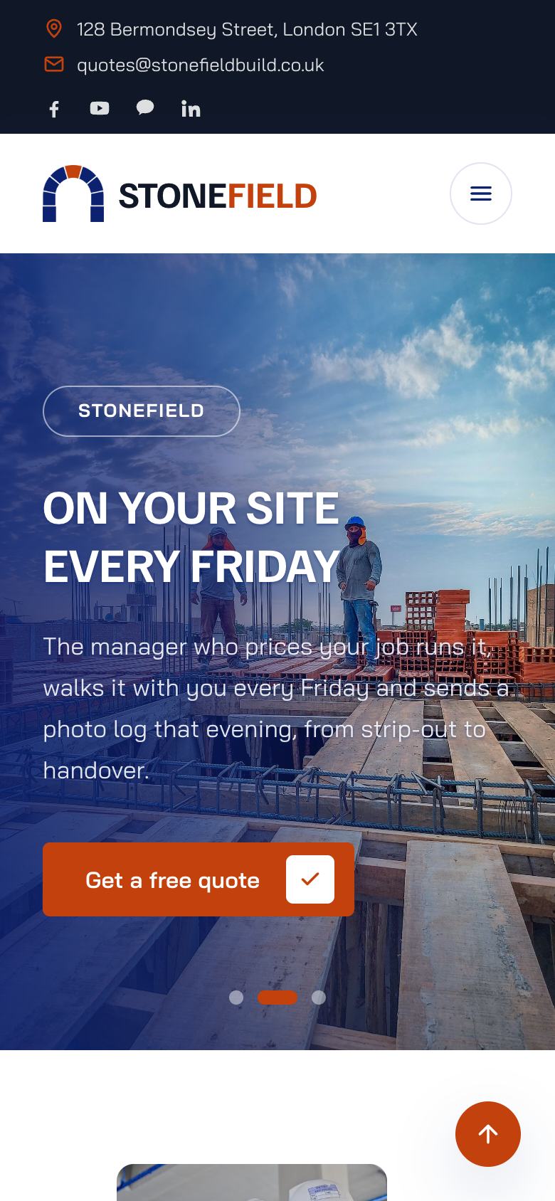 Construction landing page template on a phone