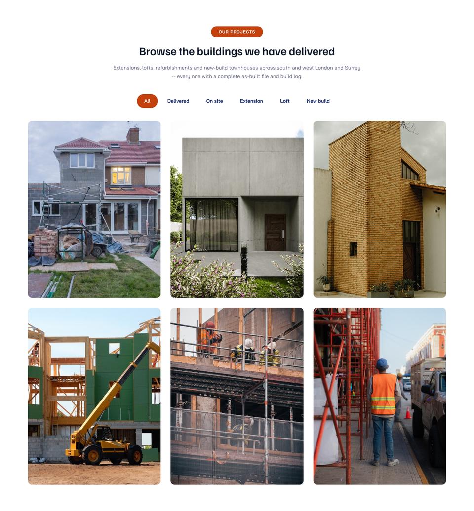 Construction template — Projects section