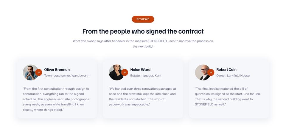 Construction template — Reviews section