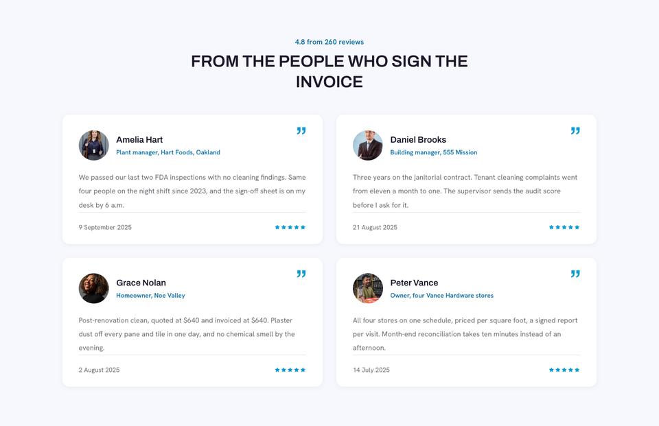 Cleaning Services template — Reviews section