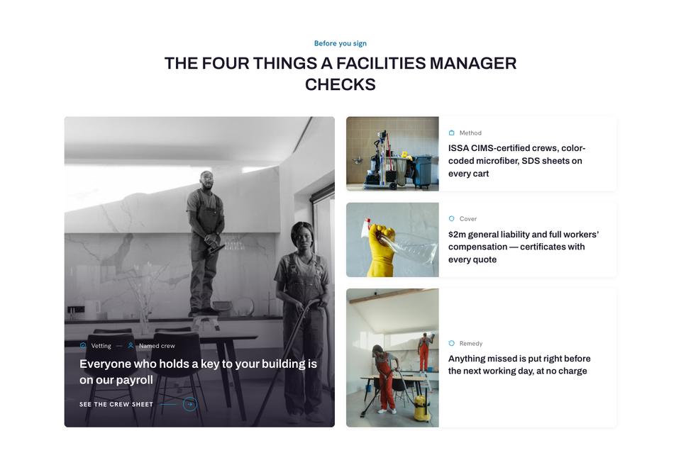Cleaning Services template — Assurances section