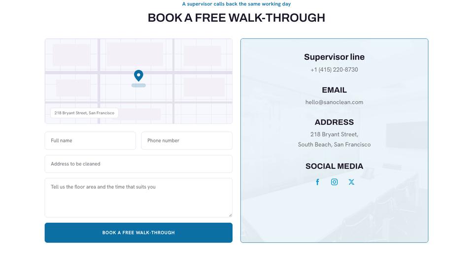 Cleaning Services template — Book a walk-through section