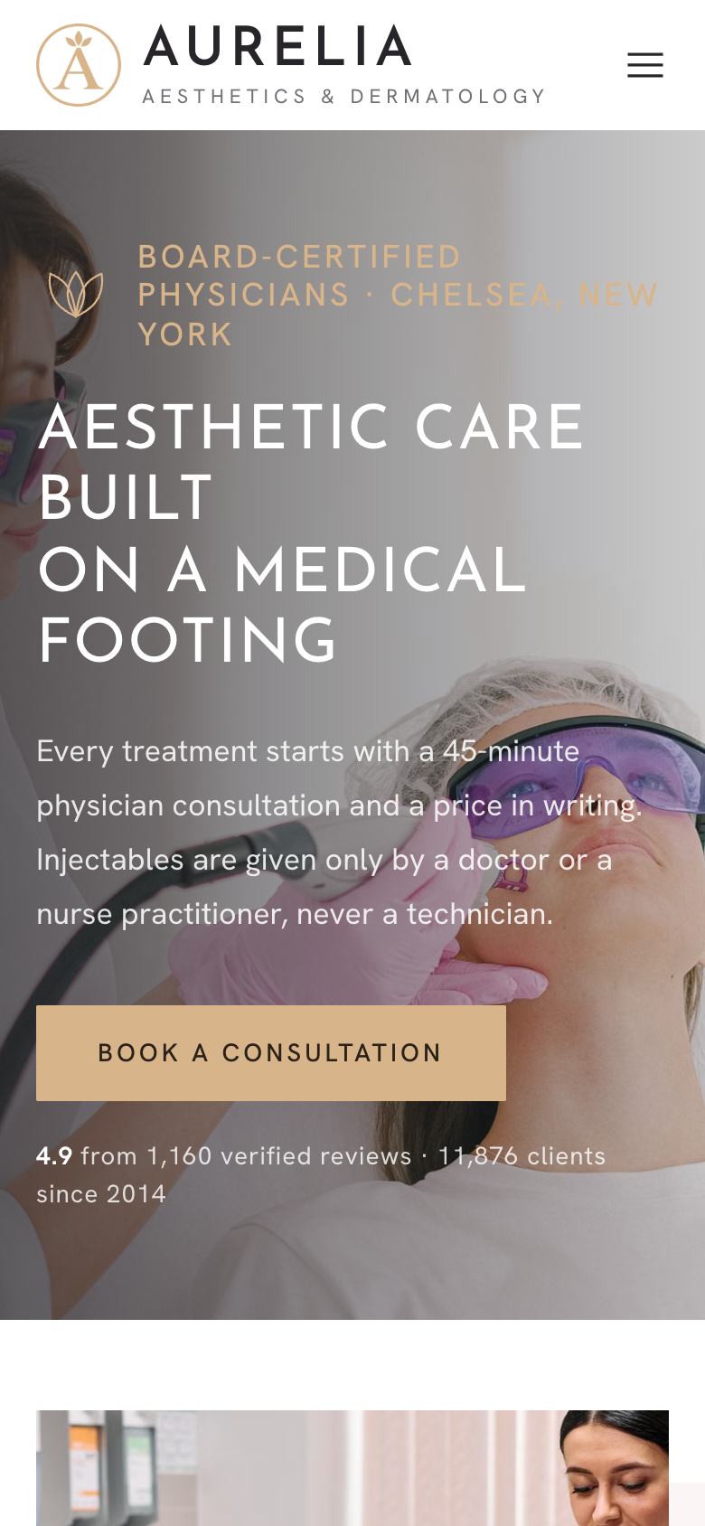Aesthetic Clinic landing page template on a phone