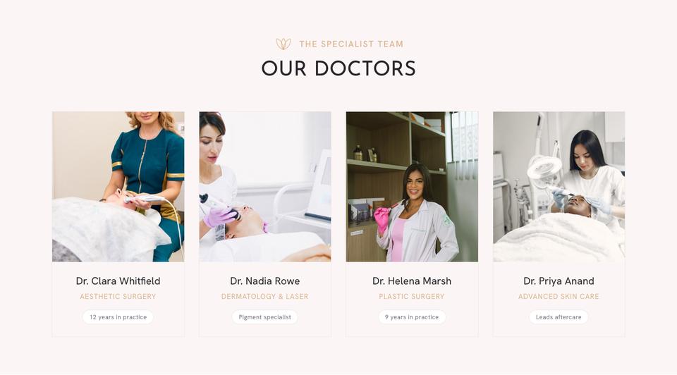 Aesthetic Clinic template — Doctors section