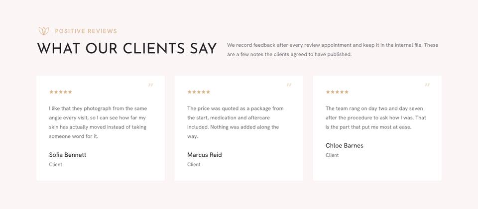 Aesthetic Clinic template — Reviews section