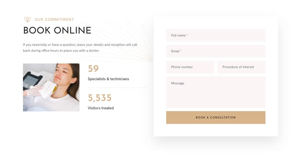 Aesthetic Clinic template — Book online section