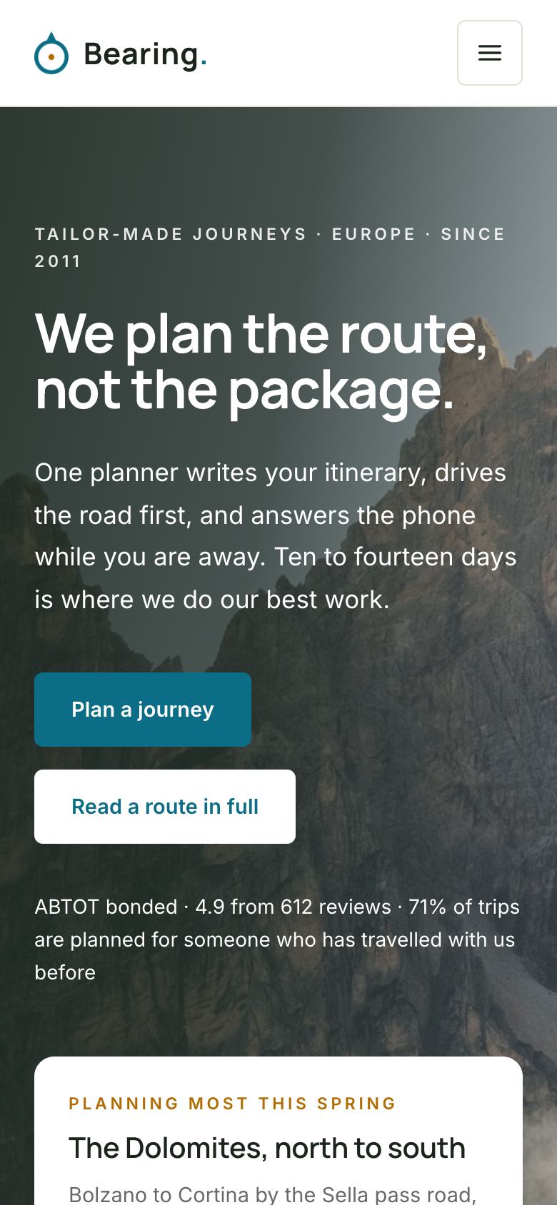 Tailor-made Travel landing page template on a phone