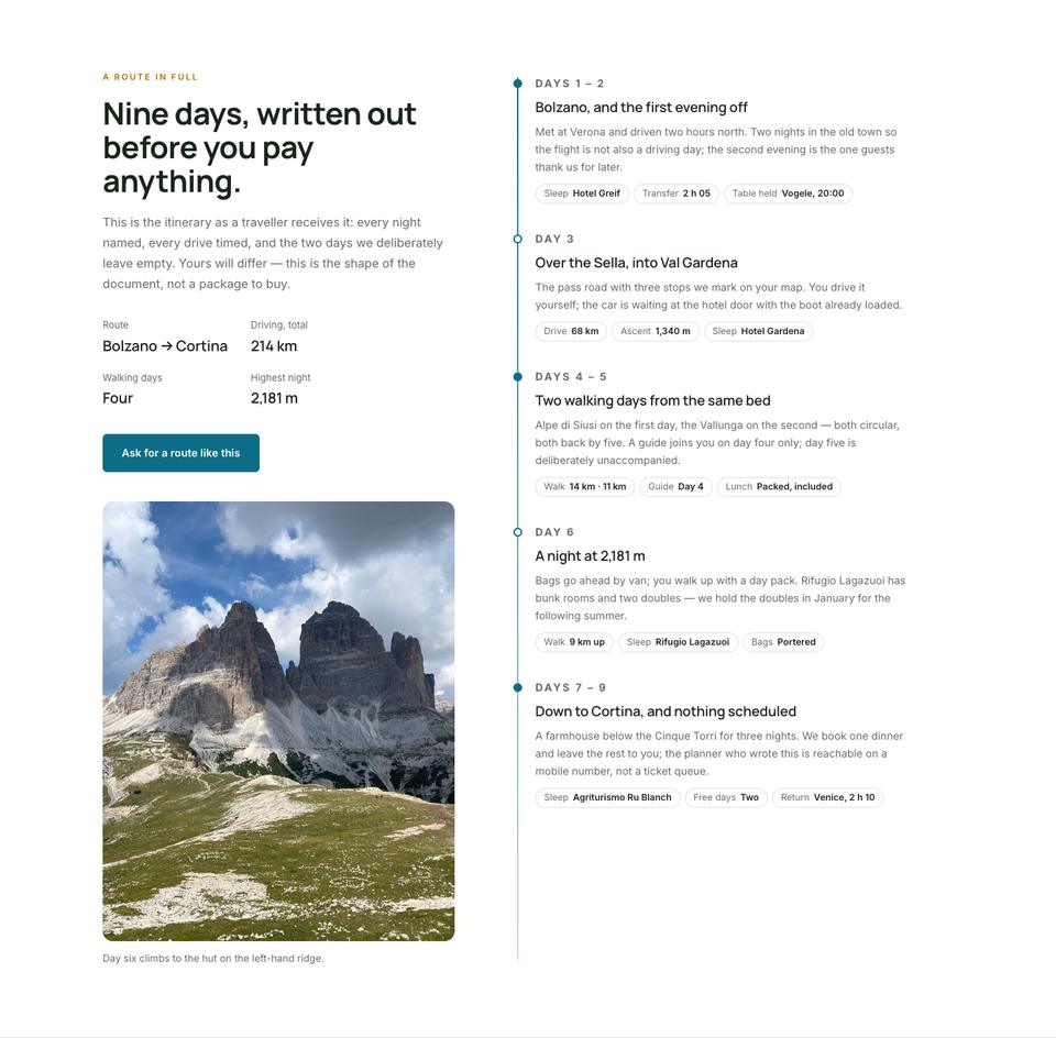 Tailor-made Travel template — A route in full section