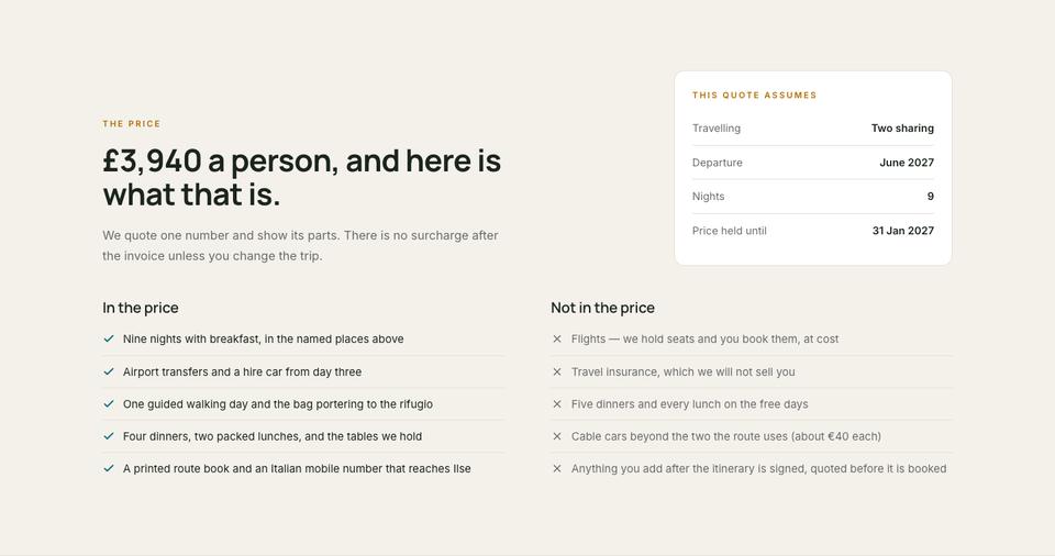 Tailor-made Travel template — The price section