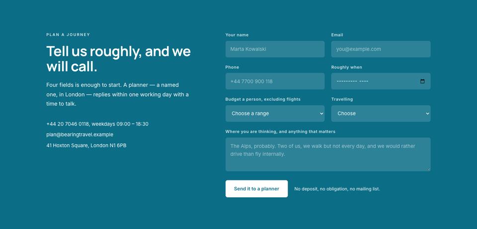 Tailor-made Travel template — Plan a journey section