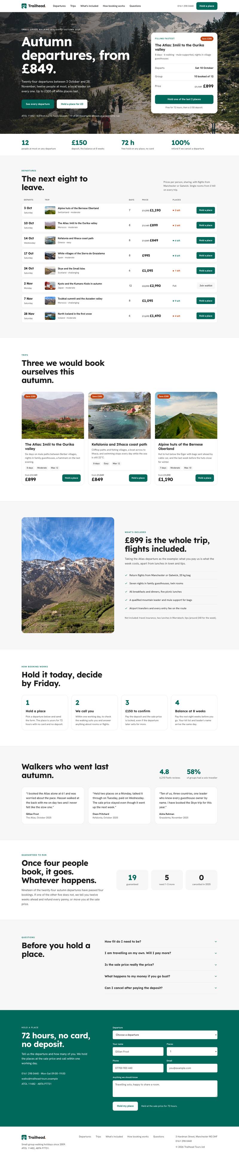 Tour Departures template, the whole page on desktop