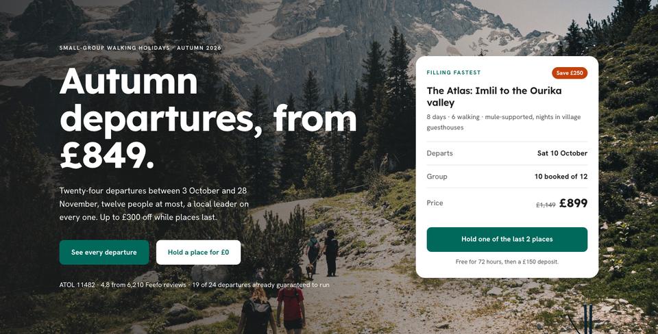 Tour Departures template — Hero section