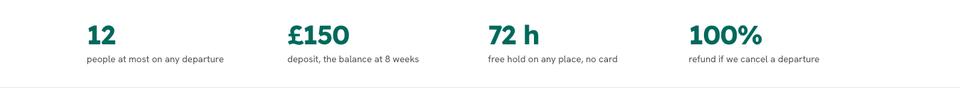 Tour Departures template — Booking terms in numbers section