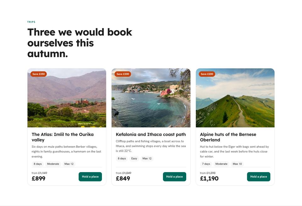 Tour Departures template — Featured trips section