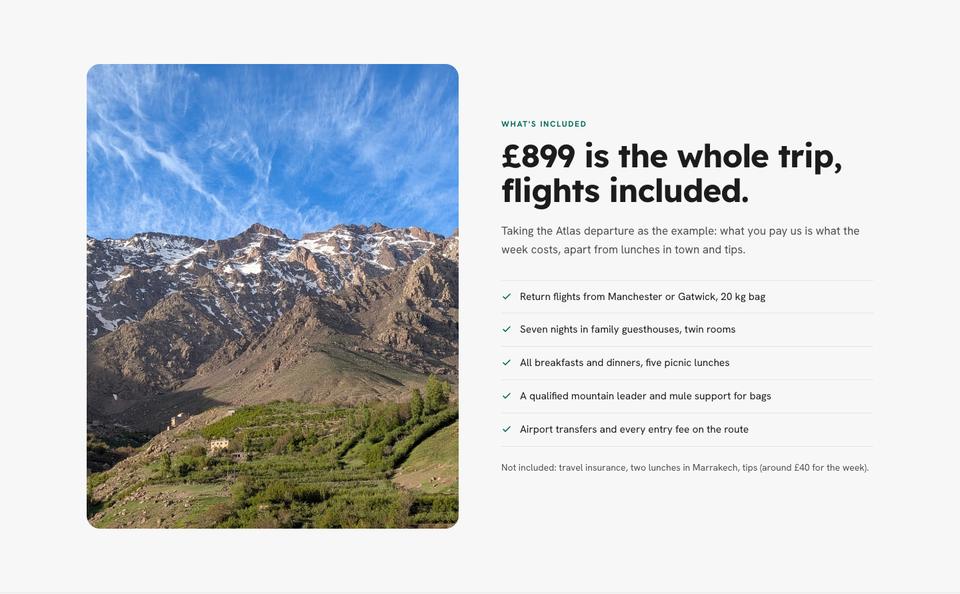 Tour Departures template — What's included section