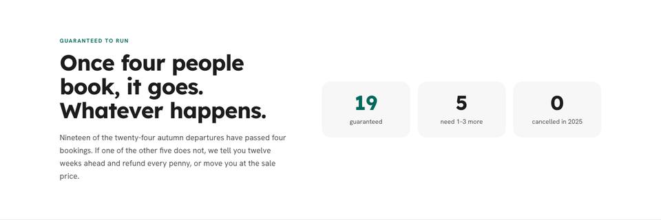 Tour Departures template — Guaranteed to run section