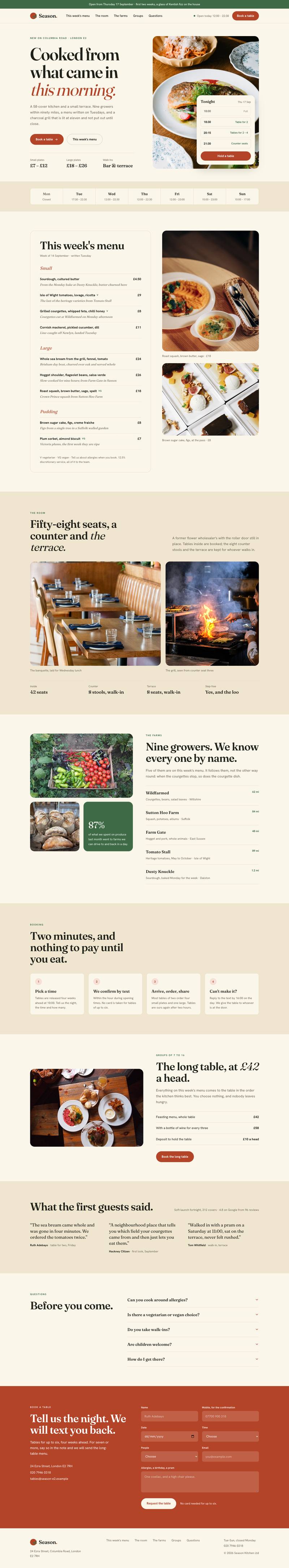Seasonal Kitchen template, the whole page on desktop