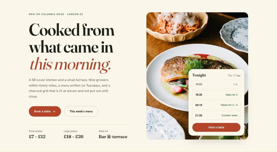 Seasonal Kitchen template — Hero section
