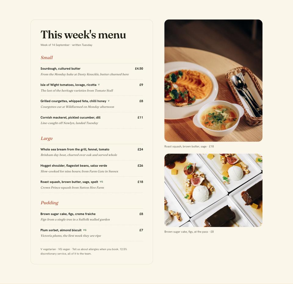 Seasonal Kitchen template — This week's menu section