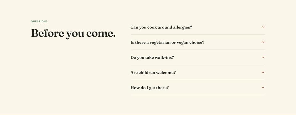 Seasonal Kitchen template — Questions section