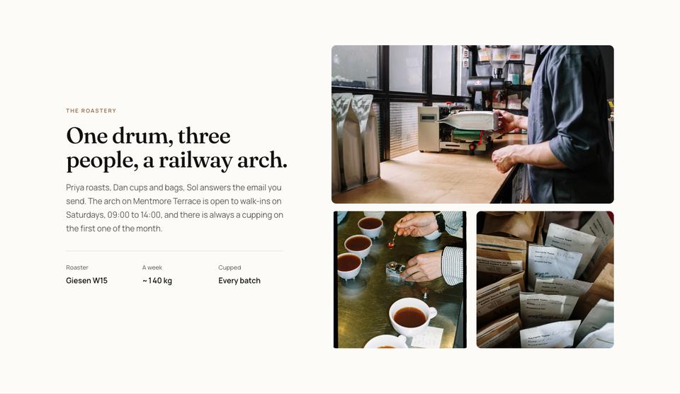 Coffee Roastery template — The roastery section