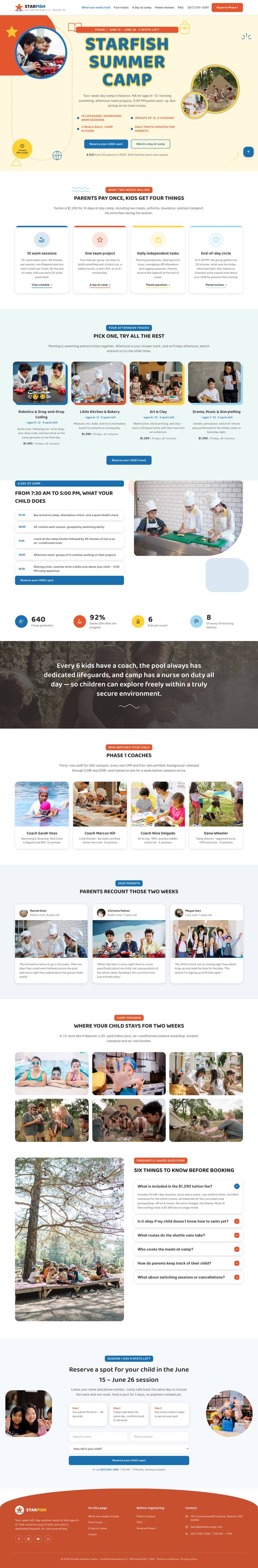 Summer Camp template, the whole page on desktop